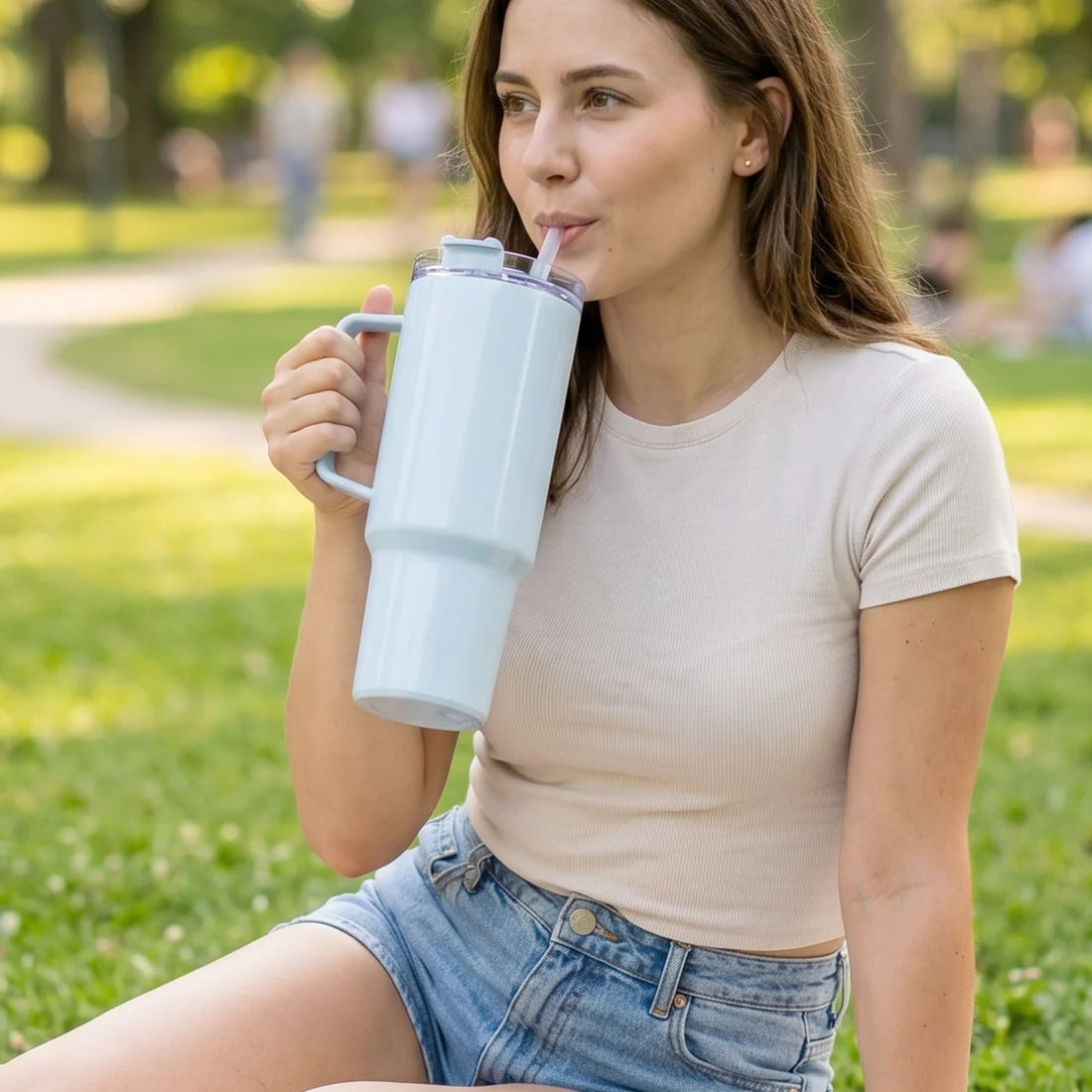 Large Capacity Travel Sipline Tumbler With Handle And Straw Lid (1800ml Approx)